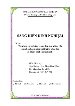 Skkn sử dụng thí nghiệm trong dạy học khám phá môn hóa học nhằm phát triển năng lực và phẩm chất cho học sinh