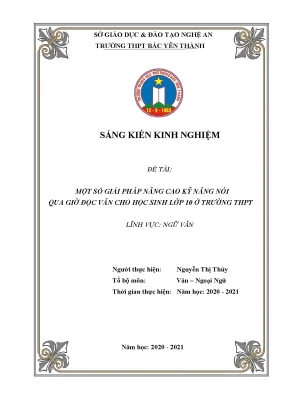 Skkn một số giải pháp nâng cao kĩ năng nói qua giờ đọc văn cho học sinh lớp 10 ở trường thpt