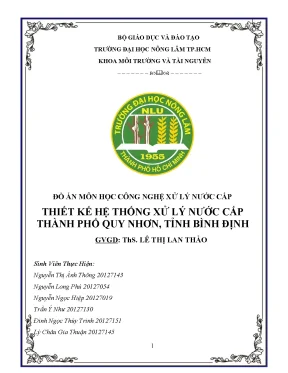 Tiểu luận đồ án môn học công nghệ xử lý nước cấp thiết kế hệ thống xử lý nước cấp thành phố quy nhơn tỉnh bình định