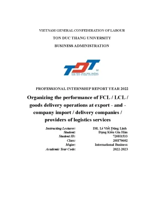 Organizing the performance of fcl lcl goods delivery operations at export and company import delivery companies providers of logistics services