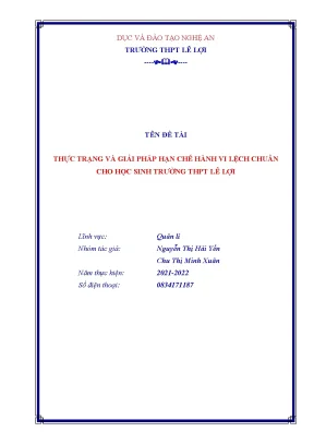 Skkn thực trạng và giải pháp hạn chế hành vi lệch chuẩn cho học sinh trường thpt lê lợi