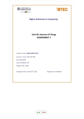 Tiểu luận higher nationals in computing unit 43 internet of things assignment 1