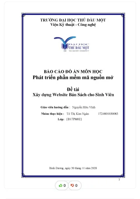 Báo cáo đồ án môn học phát triển phần mềm mã nguồn mở đề tài xây website bán sách cho sinh viên