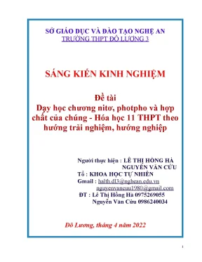Skkn dạy học chương nitơ photpho và hợp chất của chúng hóa học 11 thpt theo hướng trải nghiệm hướng nghiệp