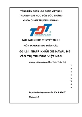 Báo cáo nhóm thuyết trình môn marketing toàn cầu đề tài nhập khẩu xe haval h6 vào thị trường việt nam