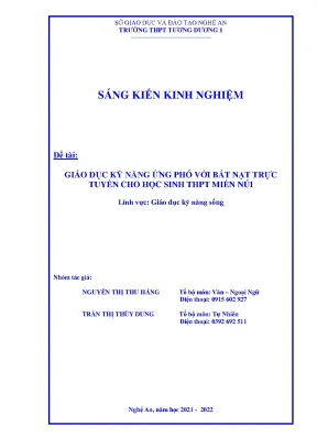 Skkn giáo dục kỹ năng ứng phó với bắt nạt trực tuyến cho học sinh thpt miền núi