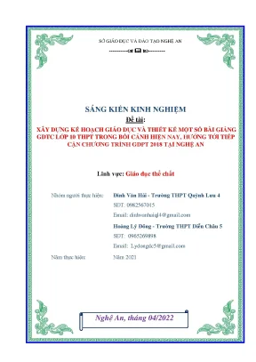 Skkn xây dựng kế hoạch giáo dục và thiết kế một số bài giảng gdtc lớp 10 thpt trong bối cảnh hiện nay hướng tới tiếp cận chương trình gdpt 2018 tại nghệ an