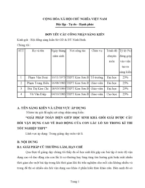 Skkn giải pháp toàn diện giúp học sinh khá giỏi giải được câu hỏi vận dụng cao về dao động của con lắc lò xo trong kì thi tốt nghiệp thpt