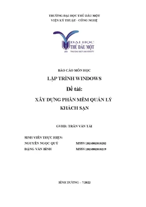 Báo cáo môn học lập trình windows đề tài xây dựng phần mềm quản lý khách sạn