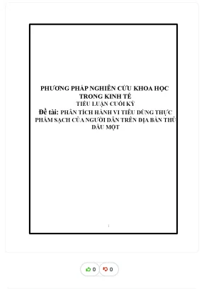 Đề tài phân tích hành vi tiêu dùng thực phẩm sạch của người dân trên địa bàn thủ dầu một