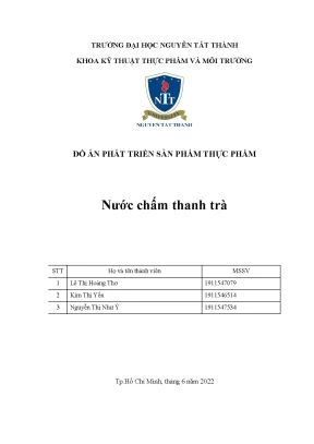 Đồ án phát triển sản phẩm thực phẩm nước chấm thanh trà