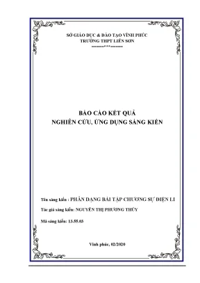 Skkn báo cáo kết quả nghiên cứu ứng dụng sáng kiến phân dạng bài tập chương sự điện li