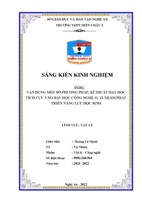Skkn vận dụng một số phƣơng pháp kĩ thuật dạy học tích cực vào dạy học công nghệ 11 12 nhằm phát triển năng lực học sinh