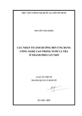 Các nhân tố ảnh hưởng đến ứng dụng công nghệ cao trong nuôi cá tra ở thành phố cần thơ