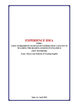 Skkn using worksheets to develop cooperation capacity in teaching the reading lessons in english 11 new textbook