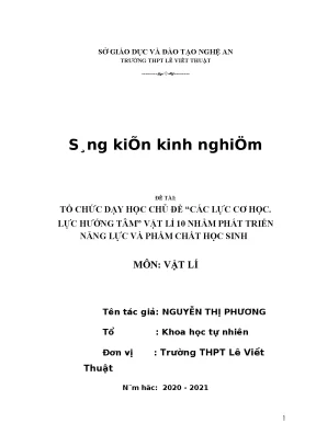Skkn tổ chức dạy học chủ đề các lực cơ học lực hướng tâm vật lí 10 nhằm phát triển năng lực và phẩm chất học sinh