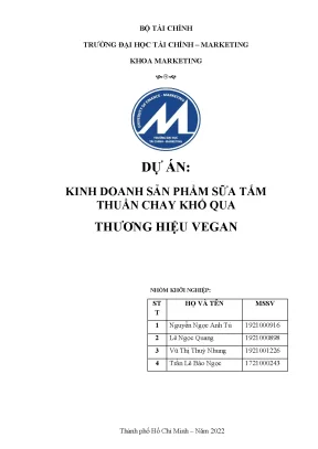 Tiểu luận dự án kinh doanh sản phẩm sữa tắm thuần chay khổ qua thương hiệu vegan
