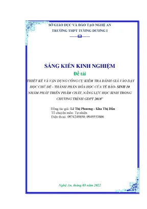 Skkn thiết kế và vận dụng công cụ kiểm tra đánh giá vào dạy học chủ đề thành phần hóa học của tế bào sinh 10 nhằm phát triển phẩm chất năng lực học sinh trong chương trình gdpt 2018