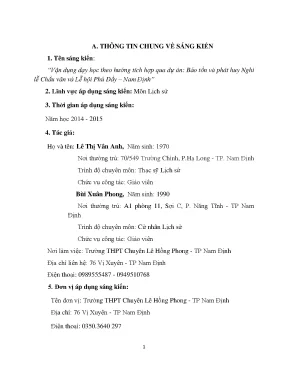 Skkn vận dụng dạy học theo hướng tích hợp qua dự án bảo tồn và phát huy nghi lễ chầu văn và lễ hội phủ dầy nam định