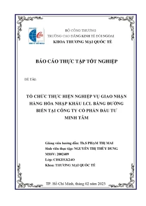 Tổ chức thực hiện nghiệp vụ giao nhận hàng hóa nhập khẩu lcl bằng đường biển tại công ty cổ phần đầu tư minh tâm