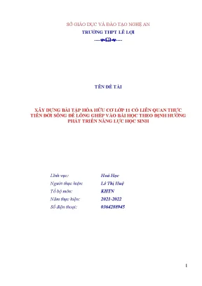 Skkn xây dựng bài tập hóa hữu cơ lớp 11 có liên quan thực tiễn đời sống để lồng ghép vào bài học theo định hướng phát triển năng lực học sinh
