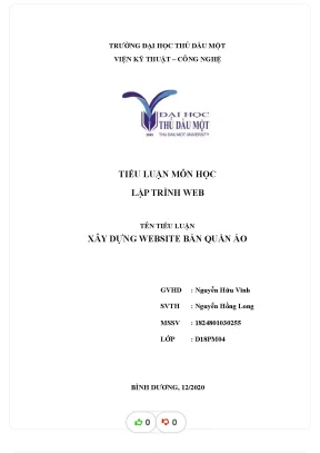 Tiểu luận tiểu luận môn học lập trình web tên tiểu luận xây dựng website bán quần áo