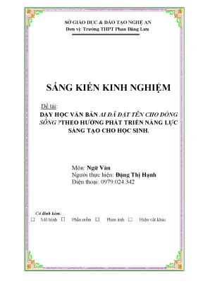 Skkn dạy học văn bản ai đã đặt tênchodòngsông theo hướng phát triểnnănglựcsáng tạo chohọcsinh