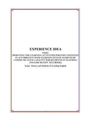 Skkn designing the learning activities for post listening in accordance with learning styles to develop communicative capacity for students in teaching english 10 new textbook