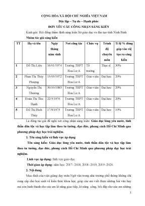 Skkn giáo dục lòng yêu nước tinh thần dân tộc và học tập làm theo tư tưởng đạo đức phong cách hồ chí minh qua phương pháp dạy học trải nghiệm