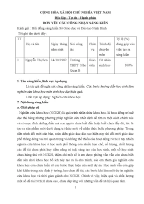 Skkn các bước hướng dẫn học sinh làm nghiên cứu khoa học môn sinh học đạt hiệu quả