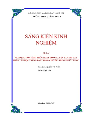 Skkn đa dạng hóa hình thức tổ chức hoạt động luyện tập khi dạy phần văn học trung đại trong chương trình ngữ văn 11
