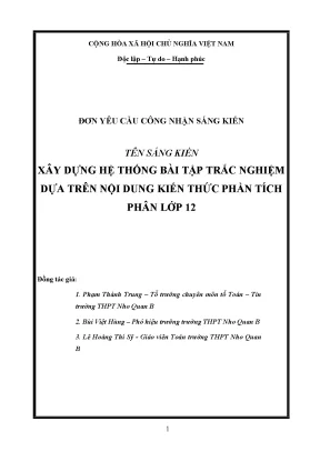 Skkn xây dựng hệ thống bài tập trắc nghiệm dựa trên nội dung kiến thức phần tích phân lớp 12 toan