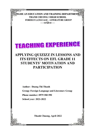 Skkn applying quizizz in lessons and its effects on efl grade 11 students motivation and participation