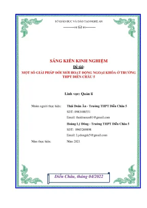 Skkn một số giải pháp đổi mới hoạt động ngoại khóa ở trường thpt diễn châu 5