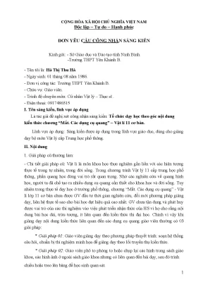 Skkn tổ chức dạy học theo góc nội dung kiến thức chương mắt các dụng cụ quang vật lí 11 cơ bản