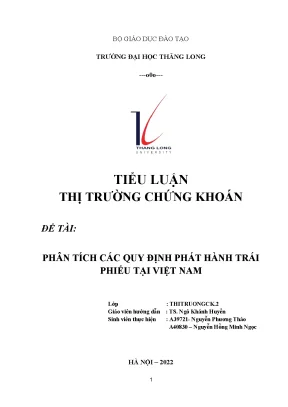 Tiểu luận thị trường chứng khoán đề tài phân tích các quy định phát hành trái phiếu tại việt nam