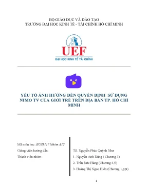 Yếu tố ảnh hưởng đến quyến định sử dụng nimo tv của giới trẻ trên địa bàn tp hồ chí minh