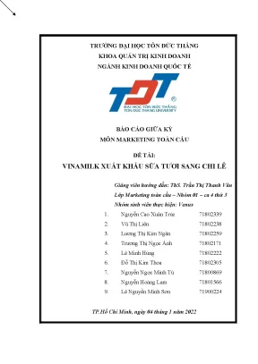 Môn marketing toàn cầu đề tài vinamilk xuất khẩu sữa tươi sang chi lê
