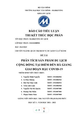 Tiểu luận phân tích sản phẩm du lịch cộng đồng tại điểm đến hà giang giai đoạn hậu covid 19