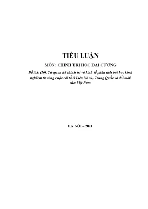 Tiểu luận đề tài 10 từ quan hệ chính trị và kinh tế phân tích bài học kinh nghiệm từ công cuộc cải tổ ở liên xô cũ trung quốc và đổi mới của việt nam