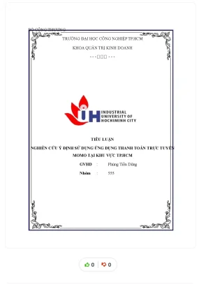 Tiểu luận tiểu luận nghiên cứu ý định sử dụng ứng dụng thanh toán trực tuyến momo tại khu vực tp hcm