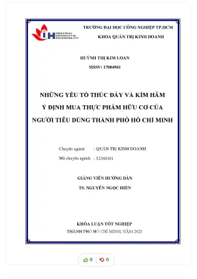 Những yếu tố thúc đẩy và kìm hãm ý đnh mua thực phẩm hữu cơ của người tiêu dùng thành phố hồ chí minh