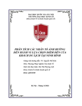 Tiểu luận phân tích các nhân tố ảnh hưởng đến hành vi lựa chọn điểm đến của khách du lịch tại ninh bình 2