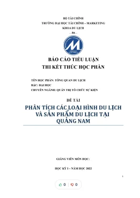 Tiểu luận đề xuất giải pháp phát triển các loại hình sản phẩm du lịch nổi bật tại quảng nam trong giai đoạn hậu covid 19