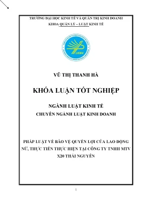 Tiểu luận pháp luật về bảo vệ quyền lợi của lao động nữ thực tiễn thực hiện tại công ty tnhh mtv x20 thái nguyên