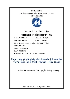 Thực trạng và giải pháp phát triển du lịch sinh thái vườn quốc gia u minh thượng kiên giang