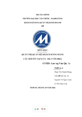 Tiểu luận môn học quản trị quan hê khách hàng hàng câu hỏi ôn tập môn quản trị quan hệ khách hàngách hàng