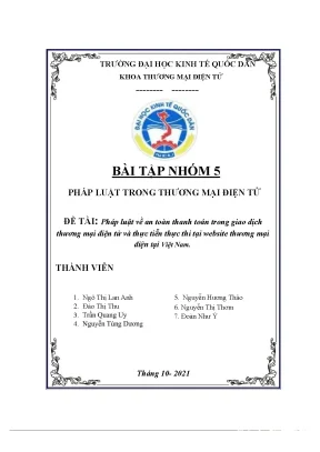 Tiểu luận pháp luật về an toàn thanh toán trong giao dịch thương mại điện tử và thực tiễn thực thi tại website thương mại