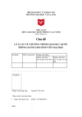 Tiểu luận lý luận về chương trình giáo dục quốc phòng dành cho sinh viên đại học