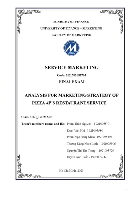 Tiểu luận analysis for marketing strategy of pizza 4ps restaurant service